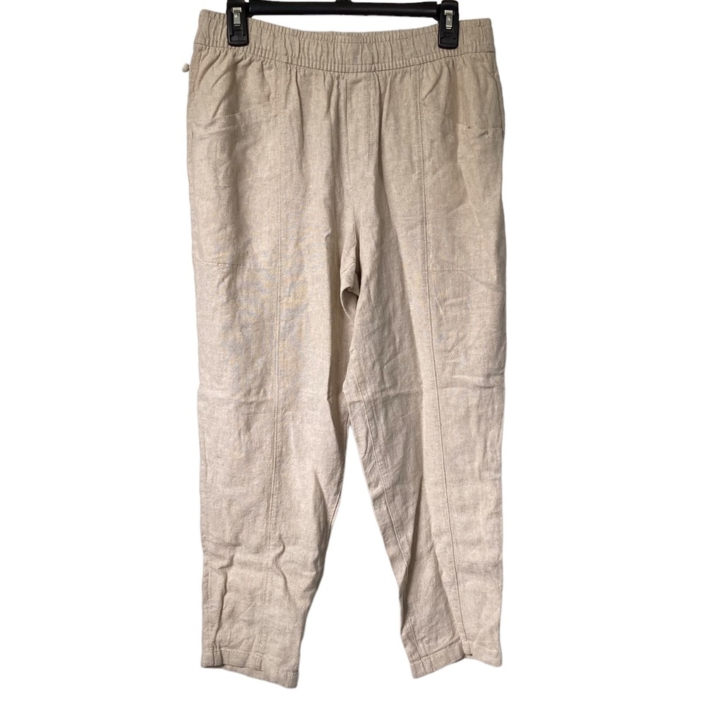 2/$15 Old Navy tan beige linen blend pull on tapered straight leg women’s medium